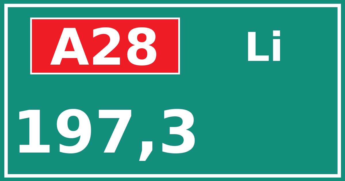 Hectometerbord A28 197,3 zijde Li