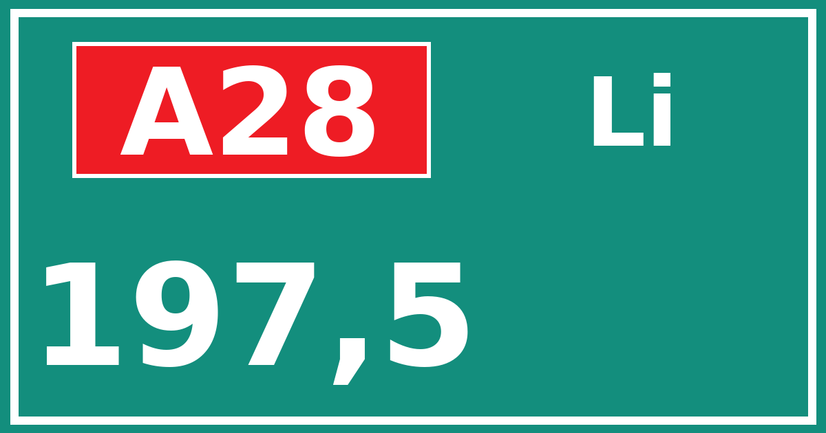 Hectometerbord A28 197,5 zijde Li