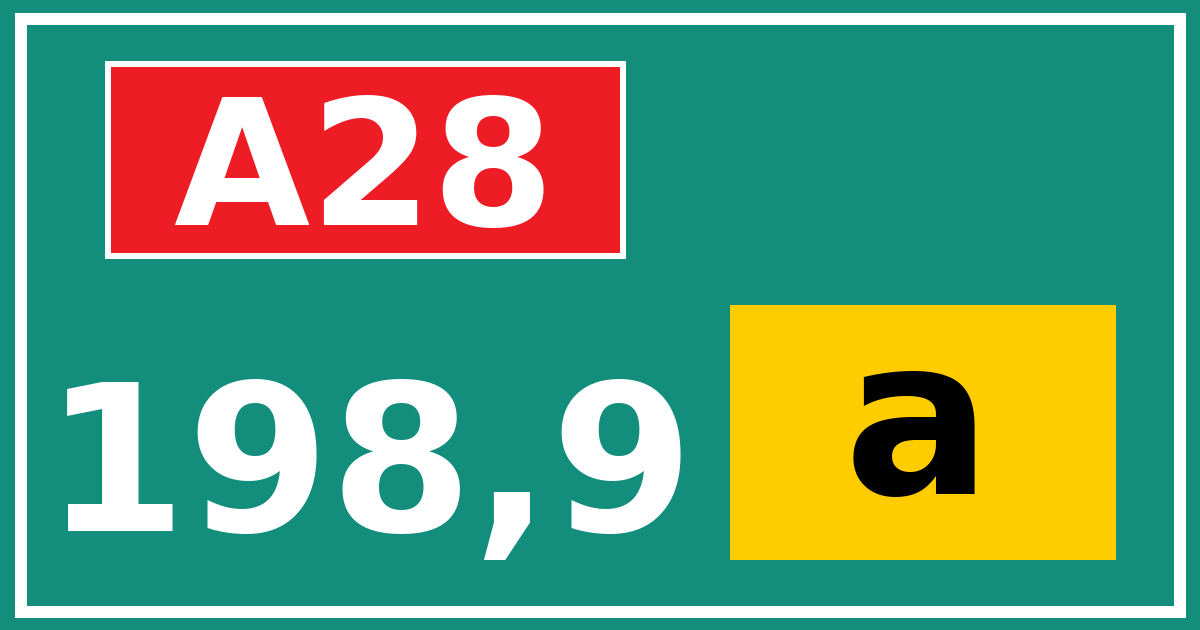 Hectometerbord A28 198,9 letter a