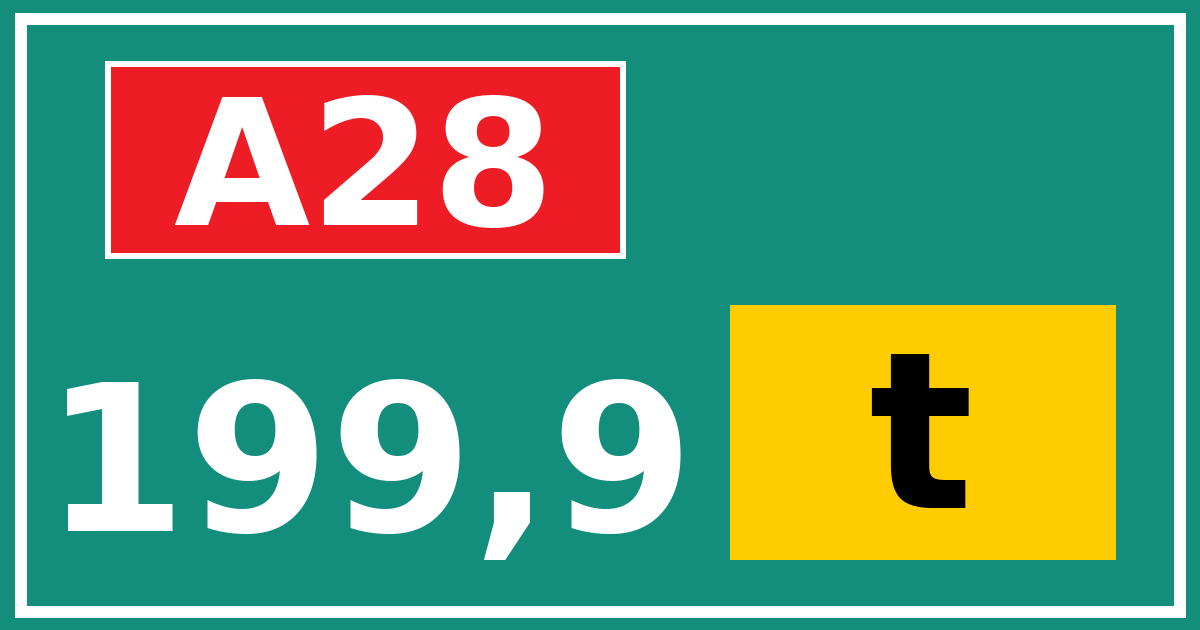 Hectometerbord A28 199,9 letter t