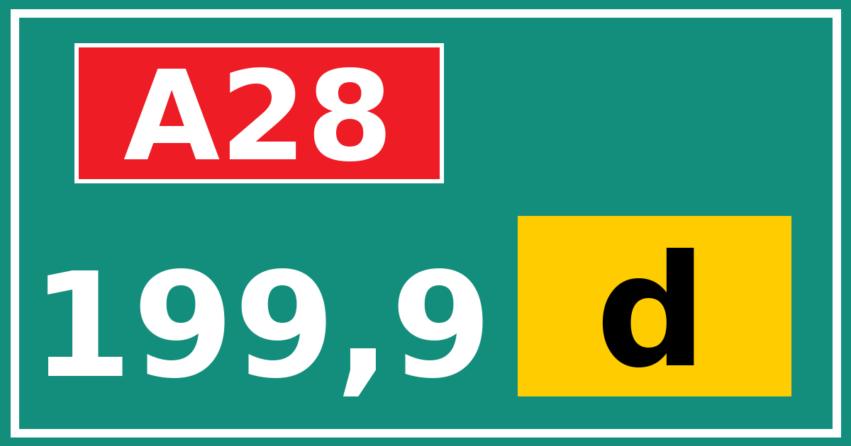 Hectometerbord A28 199,9 letter d