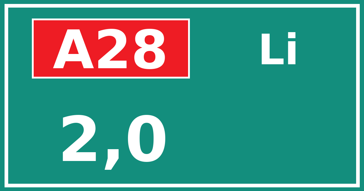 Hectometerbord A28 2,0 zijde Li