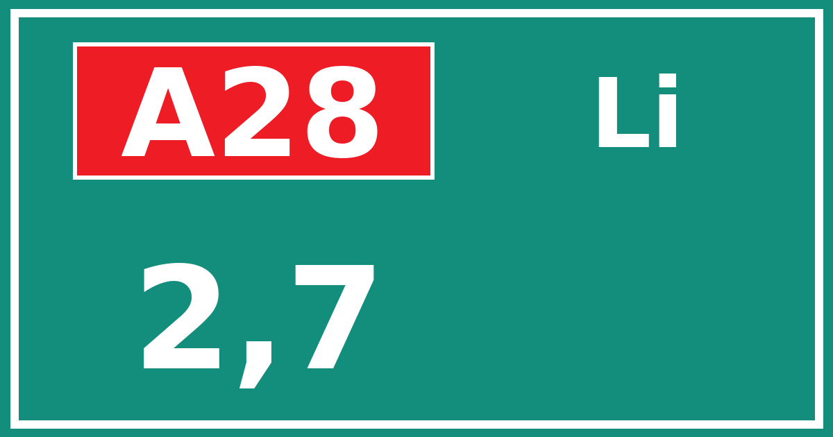 Hectometerbord A28 2,7 zijde Li