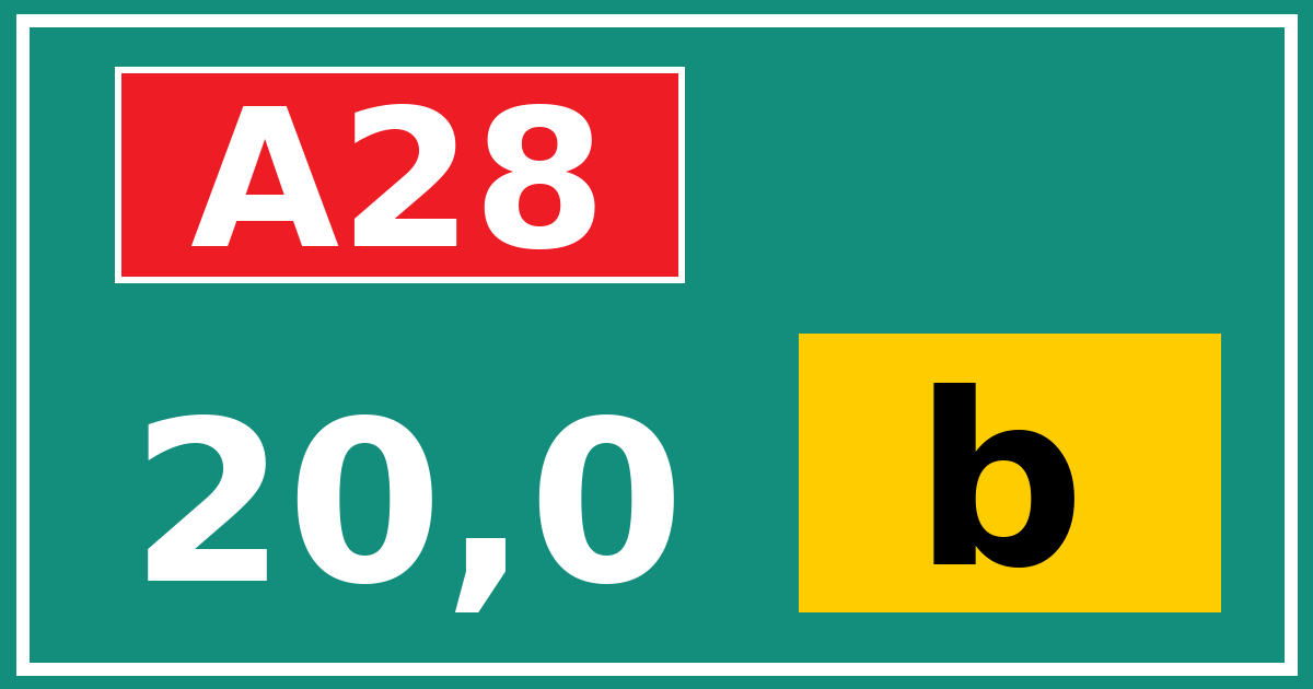 Hectometerbord A28 20,0 letter b