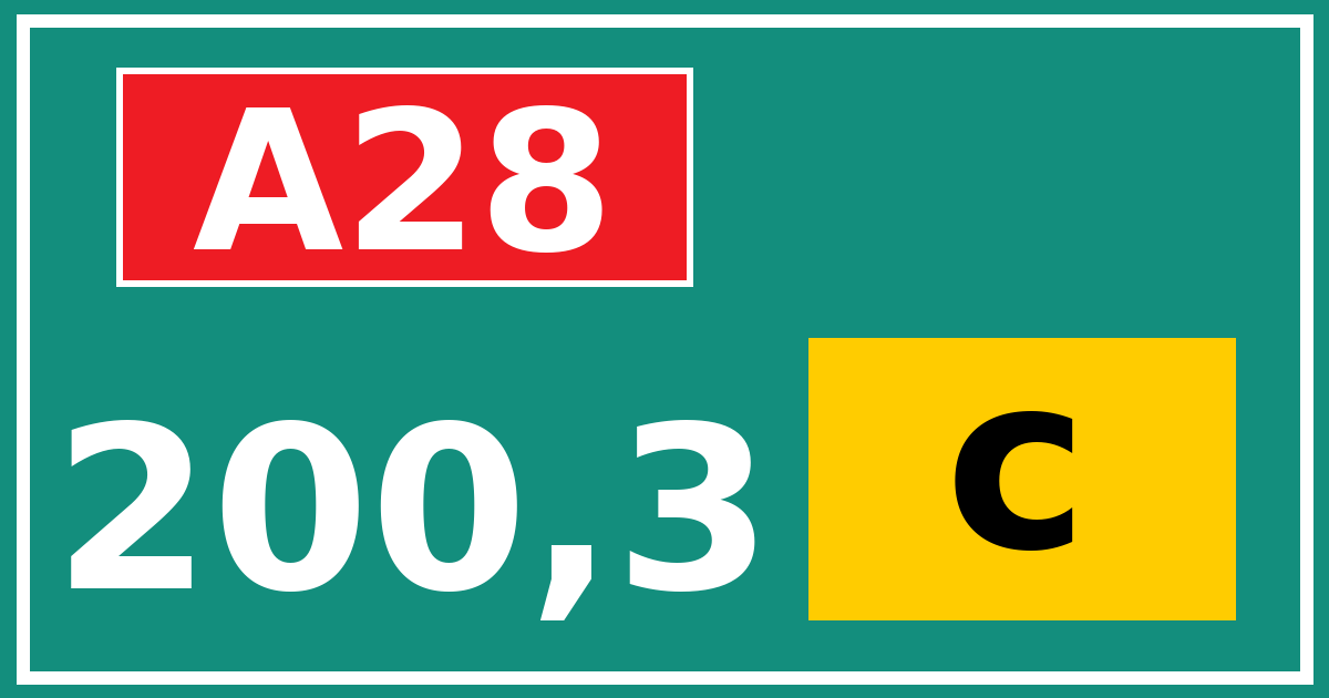 Hectometerbord A28 200,3 letter c
