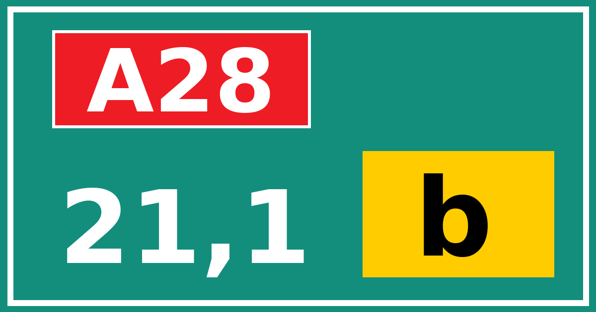 Hectometerbord A28 21,1 letter b
