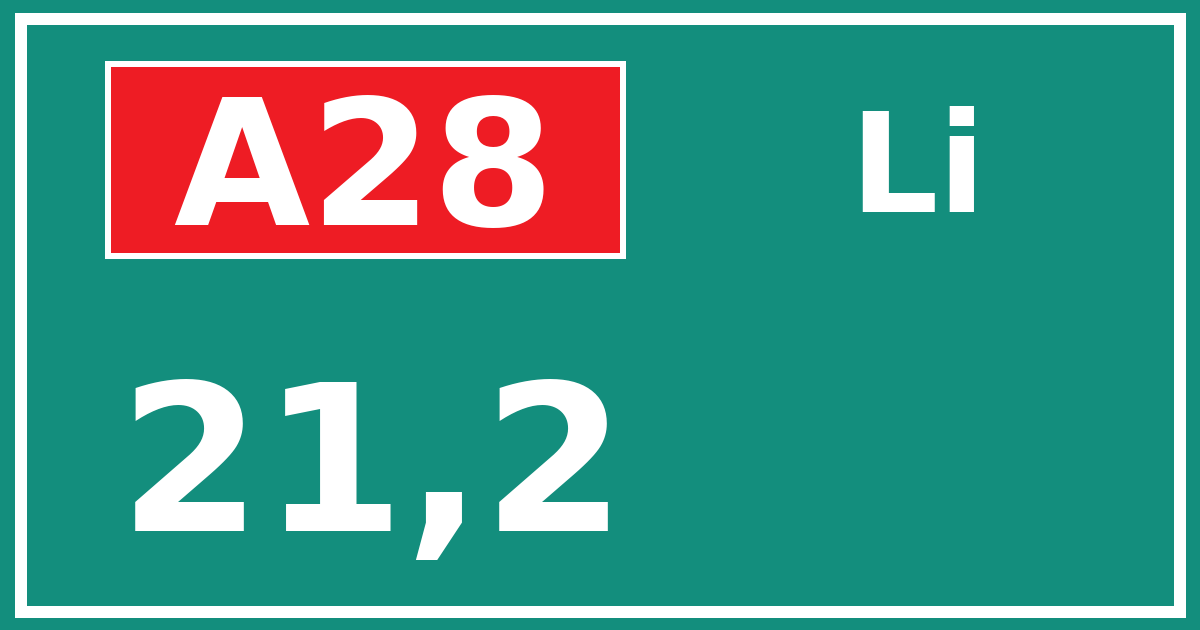 Hectometerbord A28 21,2 zijde Li