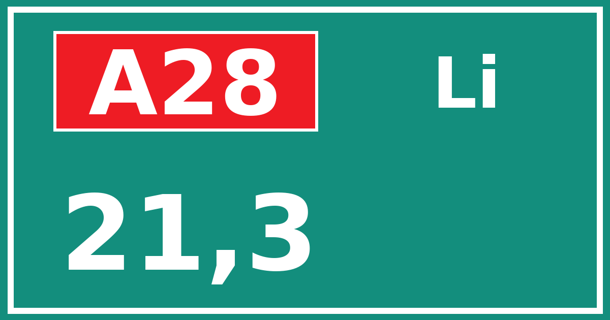 Hectometerbord A28 21,3 zijde Li