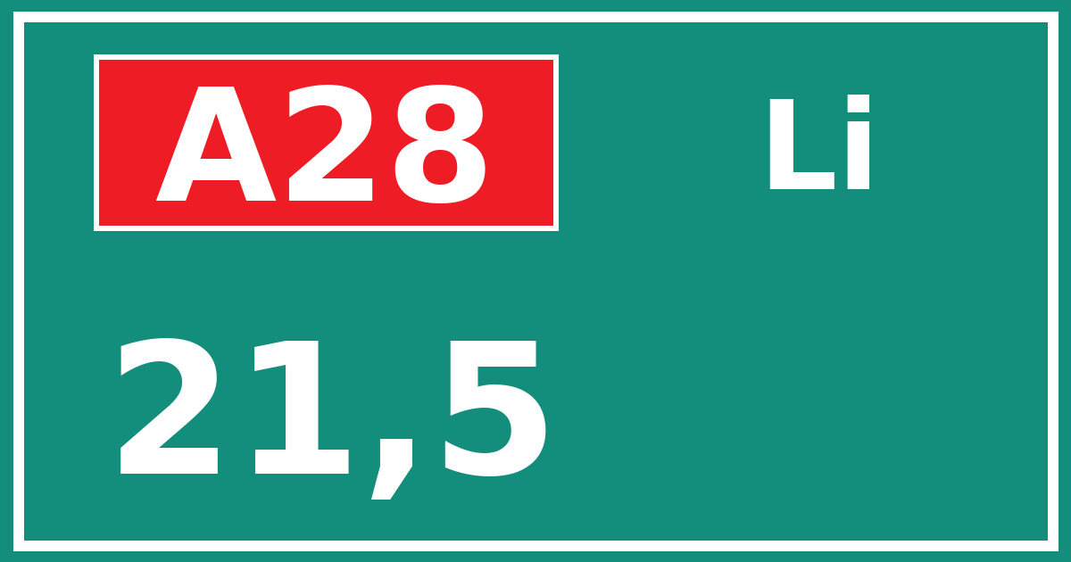 Hectometerbord A28 21,5 zijde Li