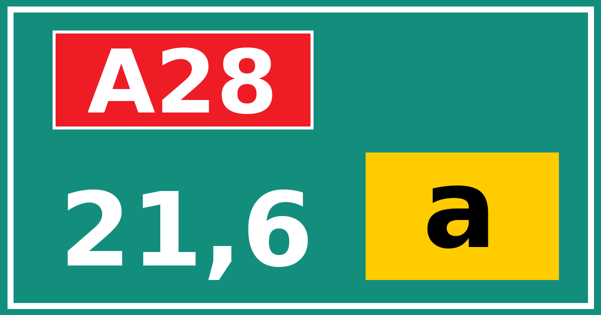 Hectometerbord A28 21,6 letter a