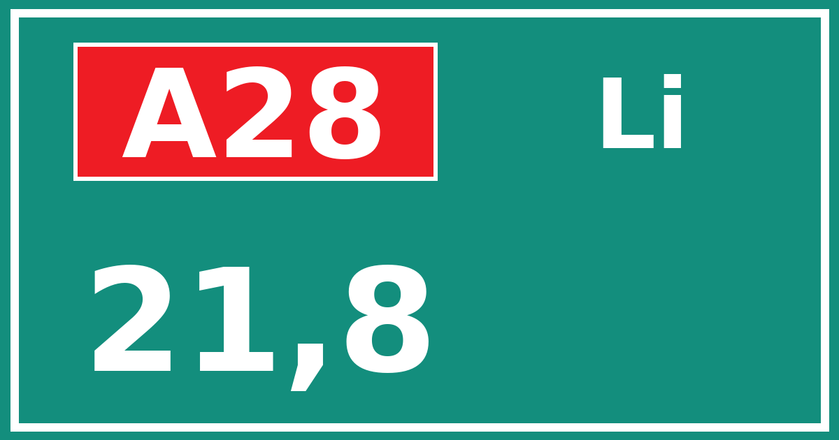 Hectometerbord A28 21,8 zijde Li
