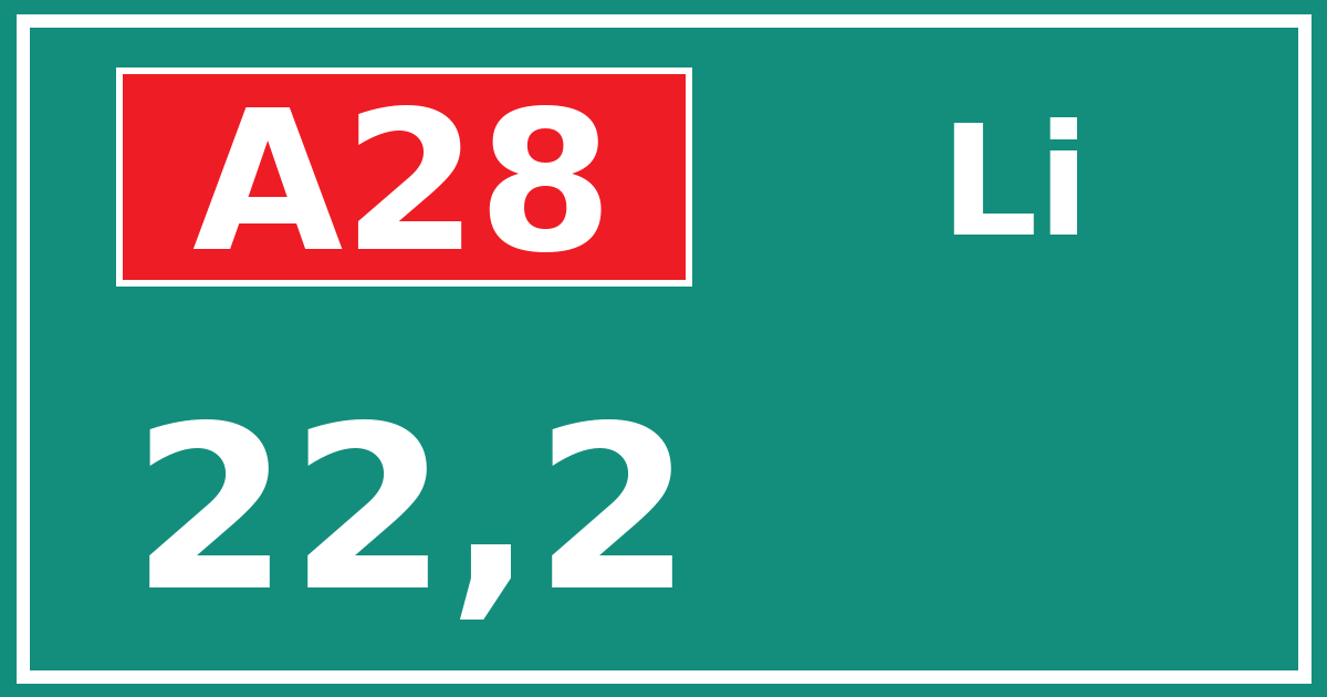 Hectometerbord A28 22,2 zijde Li