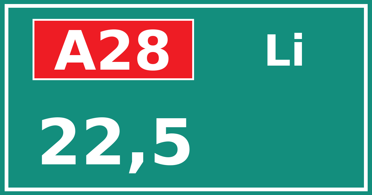 Hectometerbord A28 22,5 zijde Li
