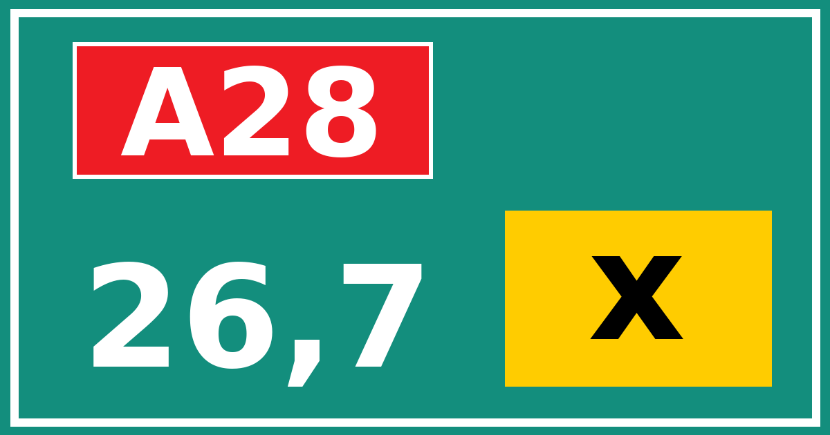 Hectometerbord A28 26,7 letter x