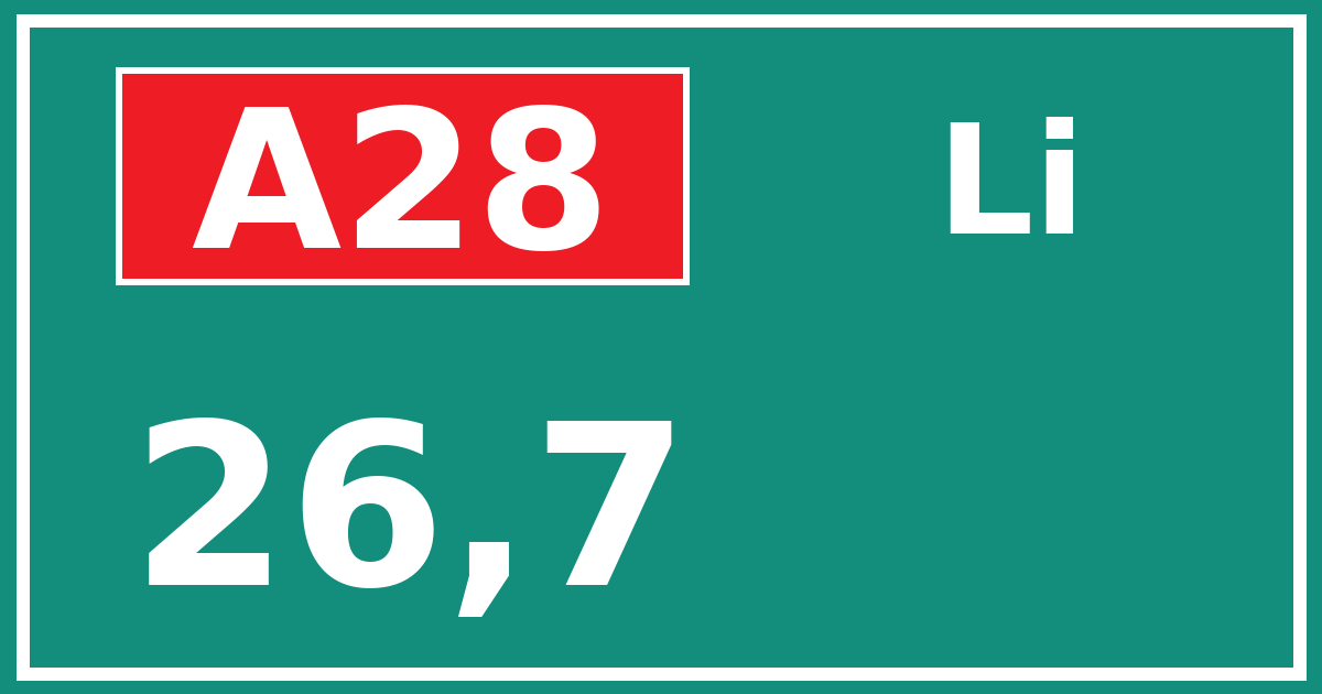 Hectometerbord A28 26,7 zijde Li