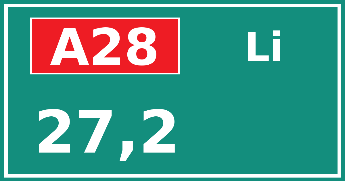Hectometerbord A28 27,2 zijde Li