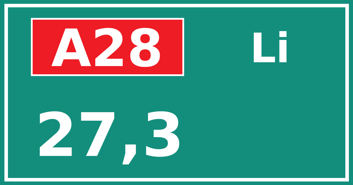 Hectometerbord A28 27,3 zijde Li