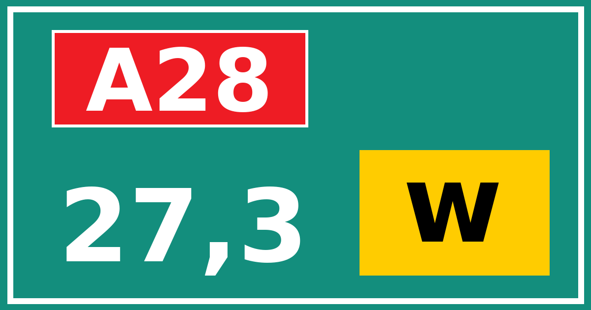 Hectometerbord A28 27,3 letter w