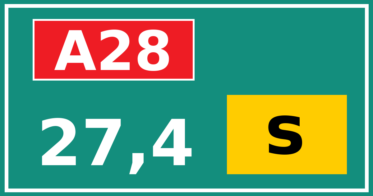 Hectometerbord A28 27,4 letter s