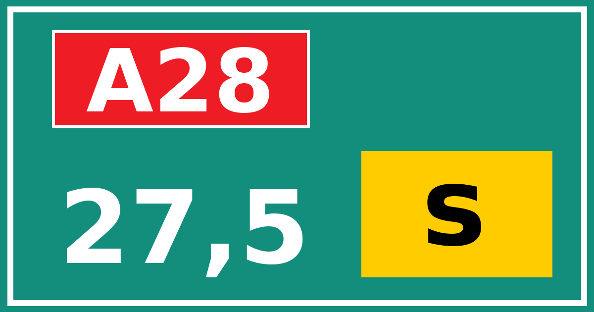 Hectometerbord A28 27,5 letter s