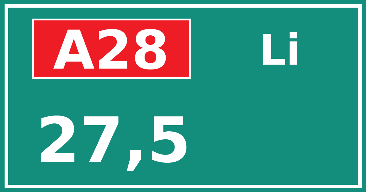Hectometerbord A28 27,5 zijde Li