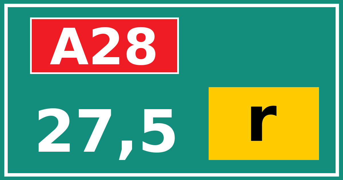 Hectometerbord A28 27,5 letter r