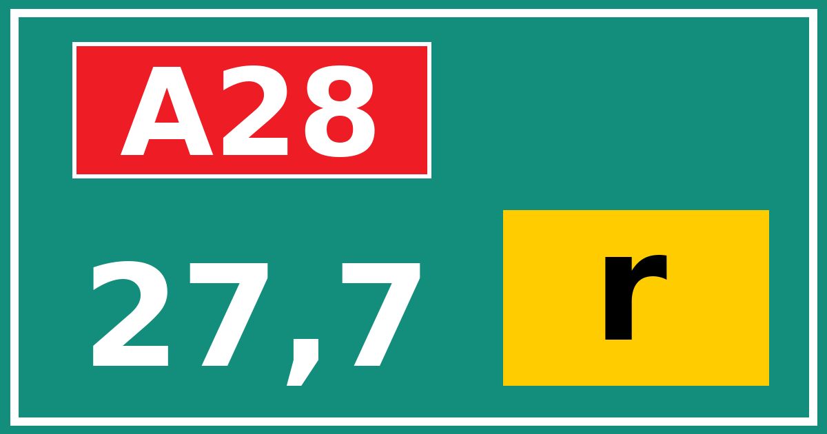 Hectometerbord A28 27,7 letter r