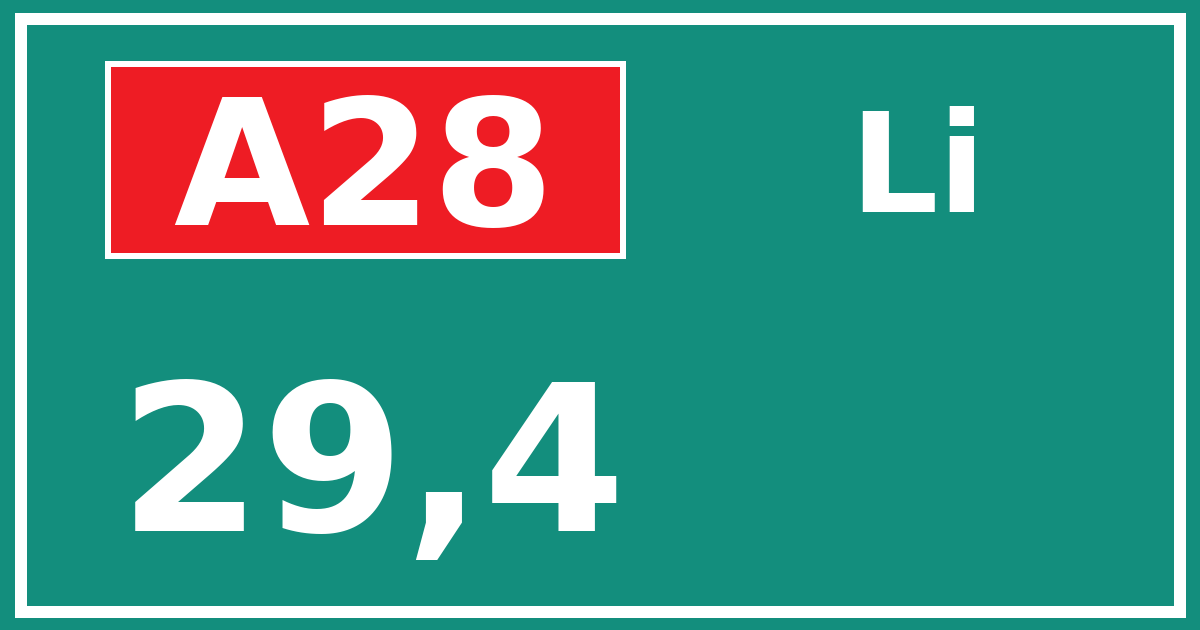 Hectometerbord A28 29,4 zijde Li