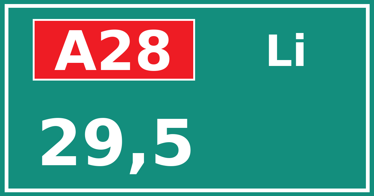 Hectometerbord A28 29,5 zijde Li