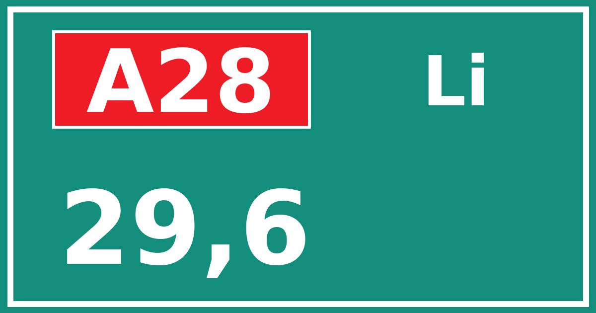 Hectometerbord A28 29,6 zijde Li