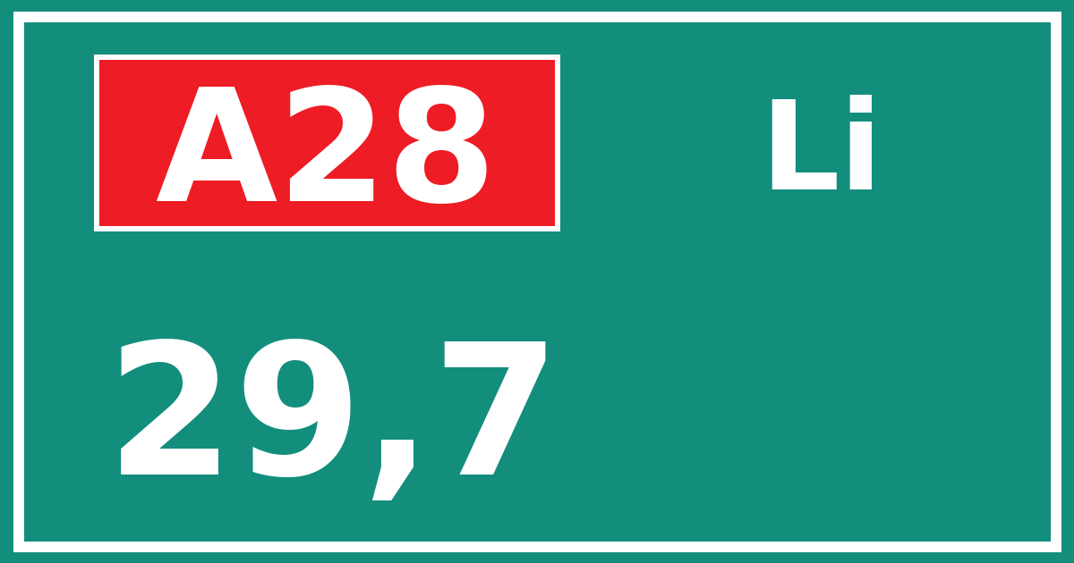 Hectometerbord A28 29,7 zijde Li