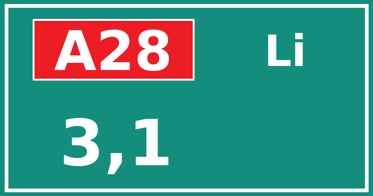 Hectometerbord A28 3,1 zijde Li