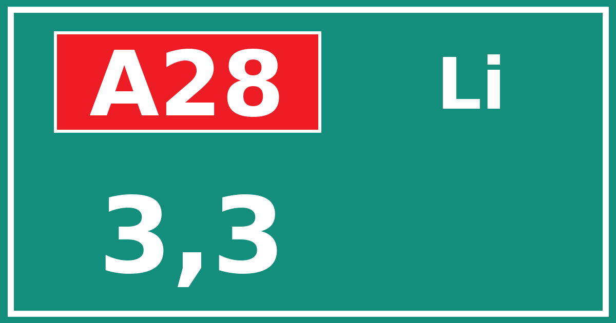 Hectometerbord A28 3,3 zijde Li