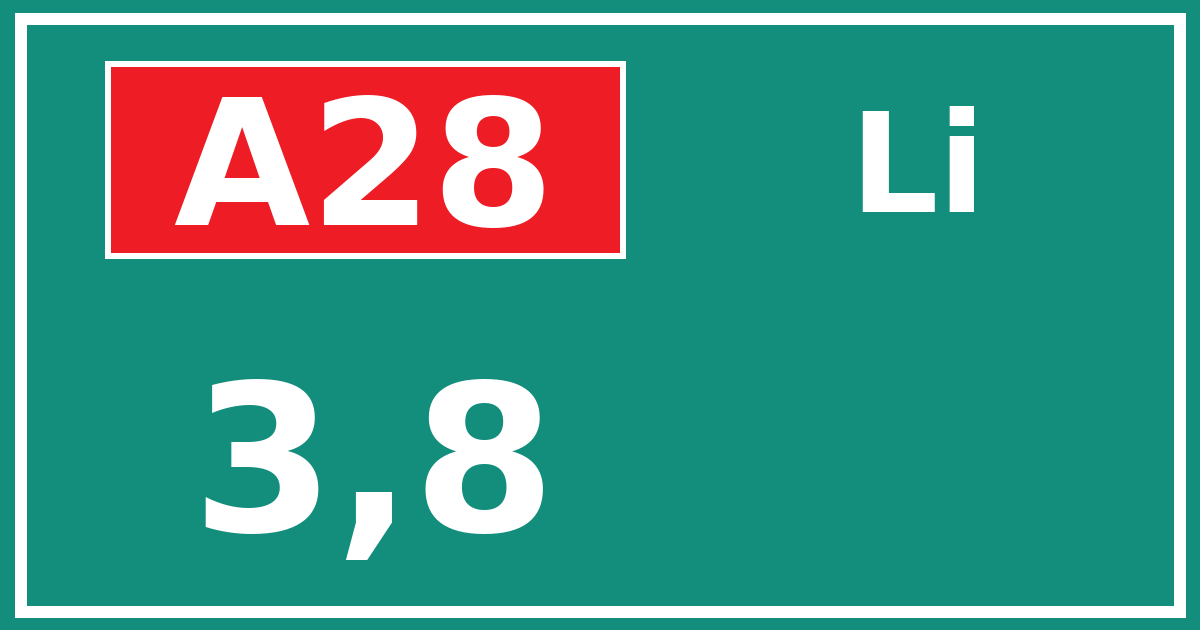 Hectometerbord A28 3,8 zijde Li
