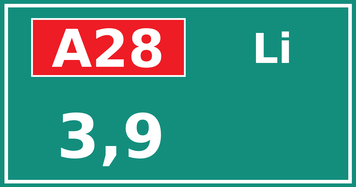 Hectometerbord A28 3,9 zijde Li