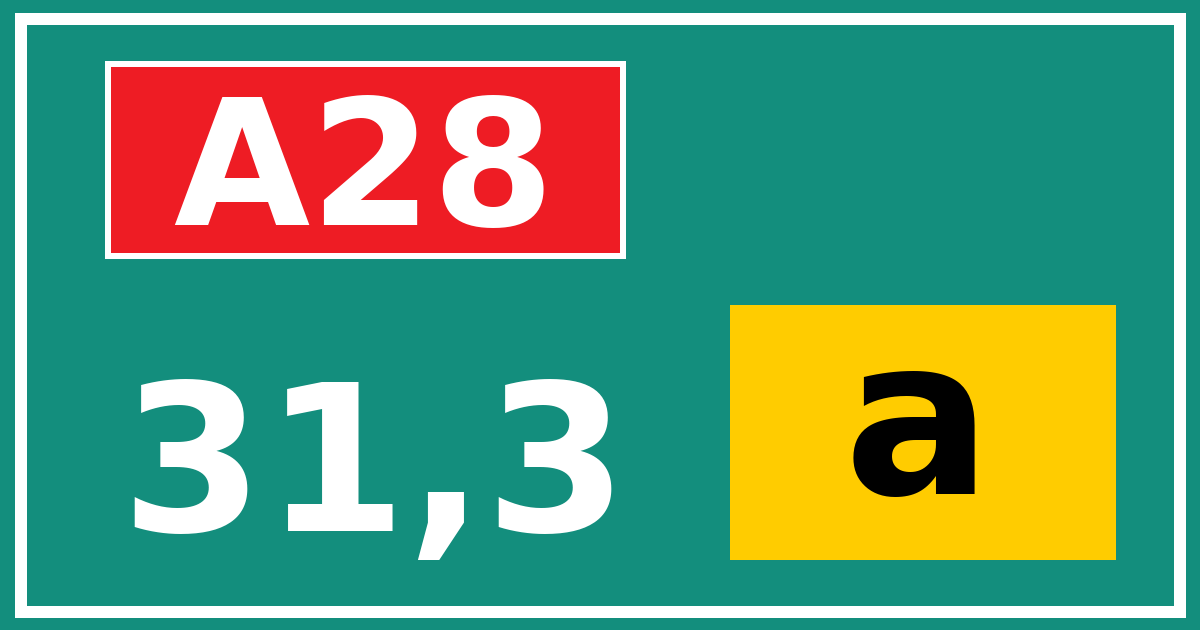 Hectometerbord A28 31,3 letter a