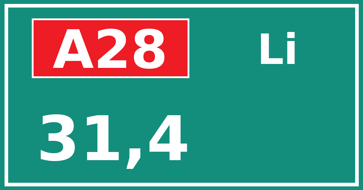 Hectometerbord A28 31,4 zijde Li