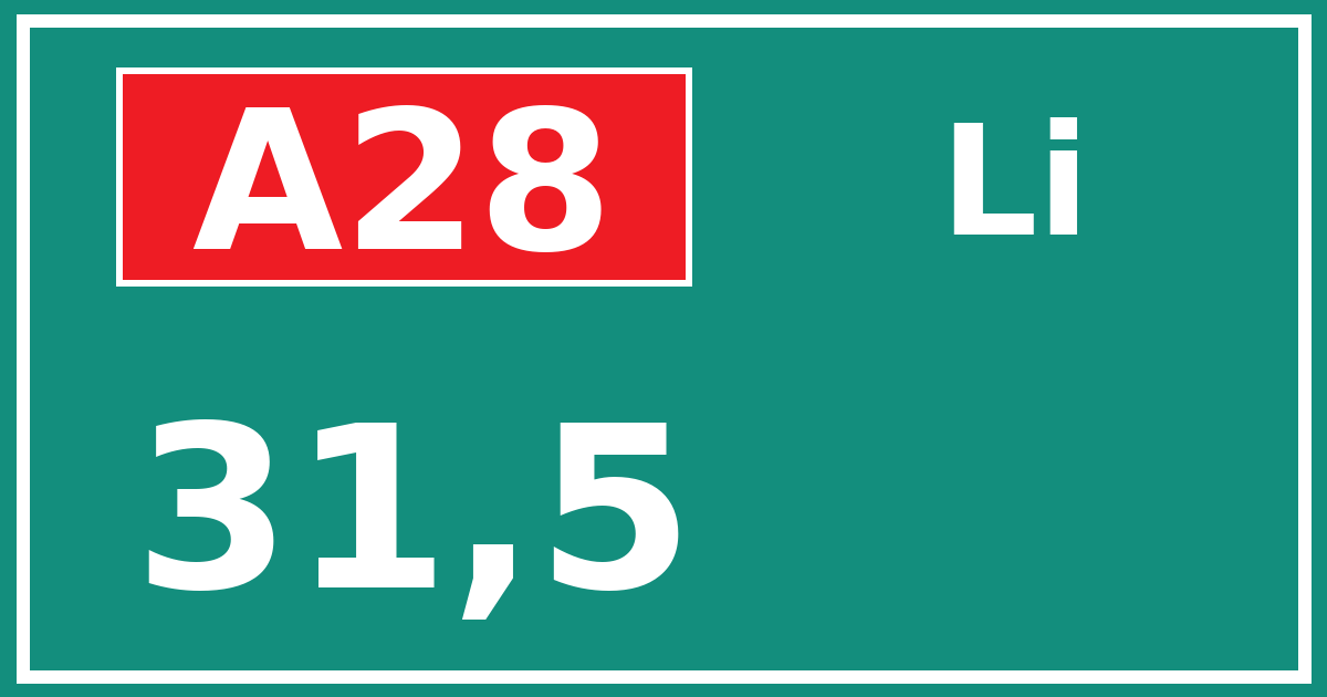 Hectometerbord A28 31,5 zijde Li