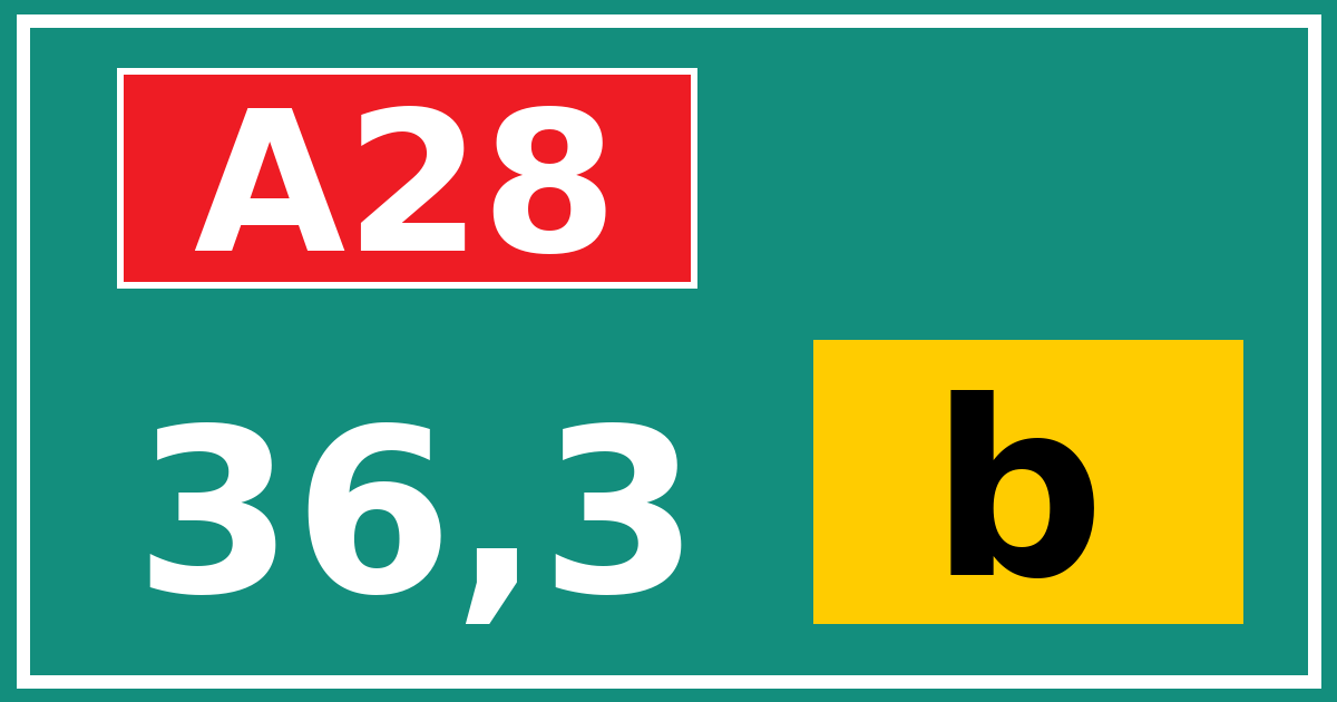 Hectometerbord A28 36,3 letter b