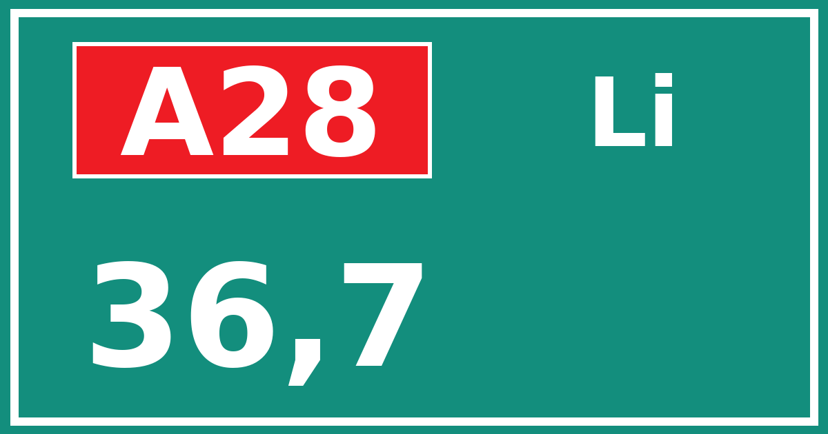 Hectometerbord A28 36,7 zijde Li
