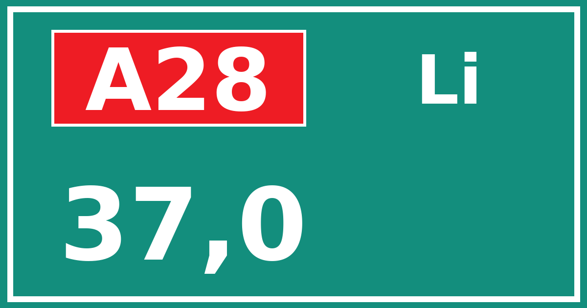 Hectometerbord A28 37,0 zijde Li