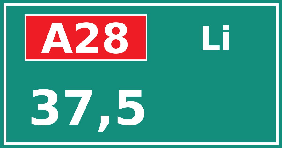 Hectometerbord A28 37,5 zijde Li