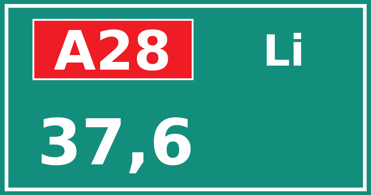 Hectometerbord A28 37,6 zijde Li