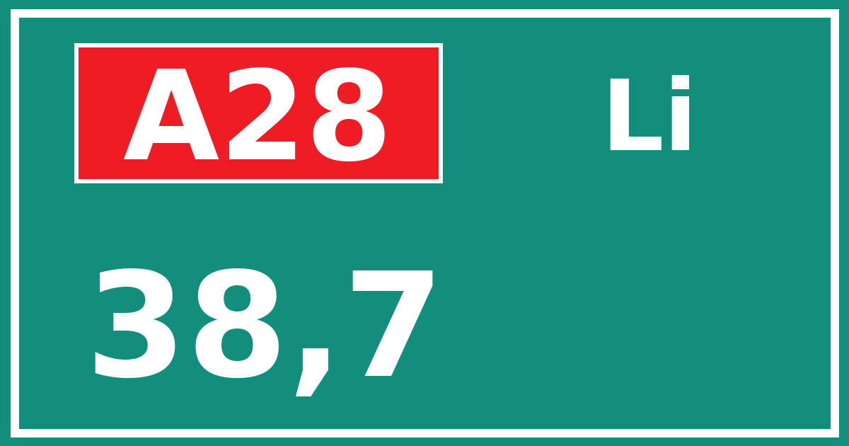 Hectometerbord A28 38,7 zijde Li