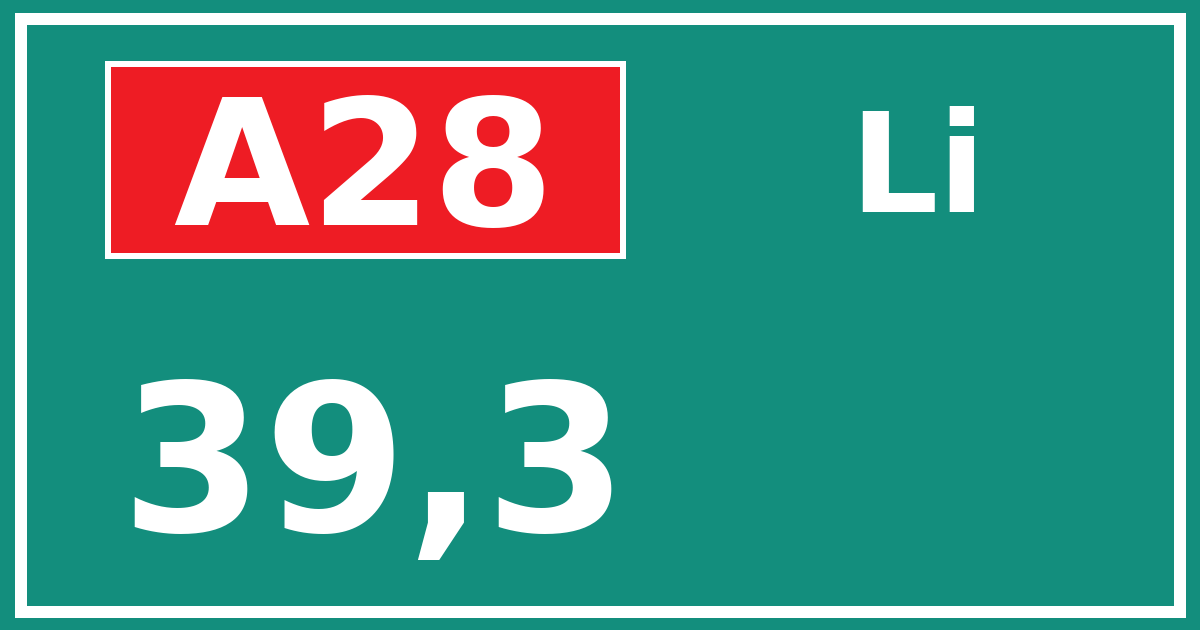 Hectometerbord A28 39,3 zijde Li