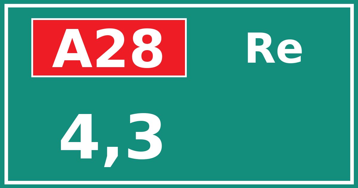 Hectometerbord A28 4,3 zijde Re