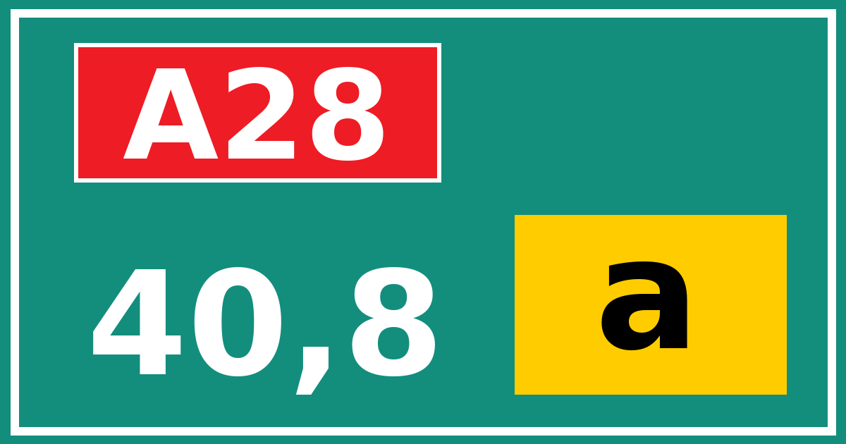 Hectometerbord A28 40,8 letter a