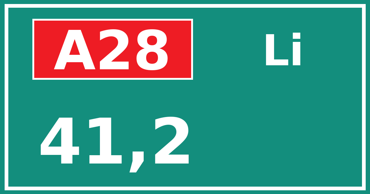 Hectometerbord A28 41,2 zijde Li