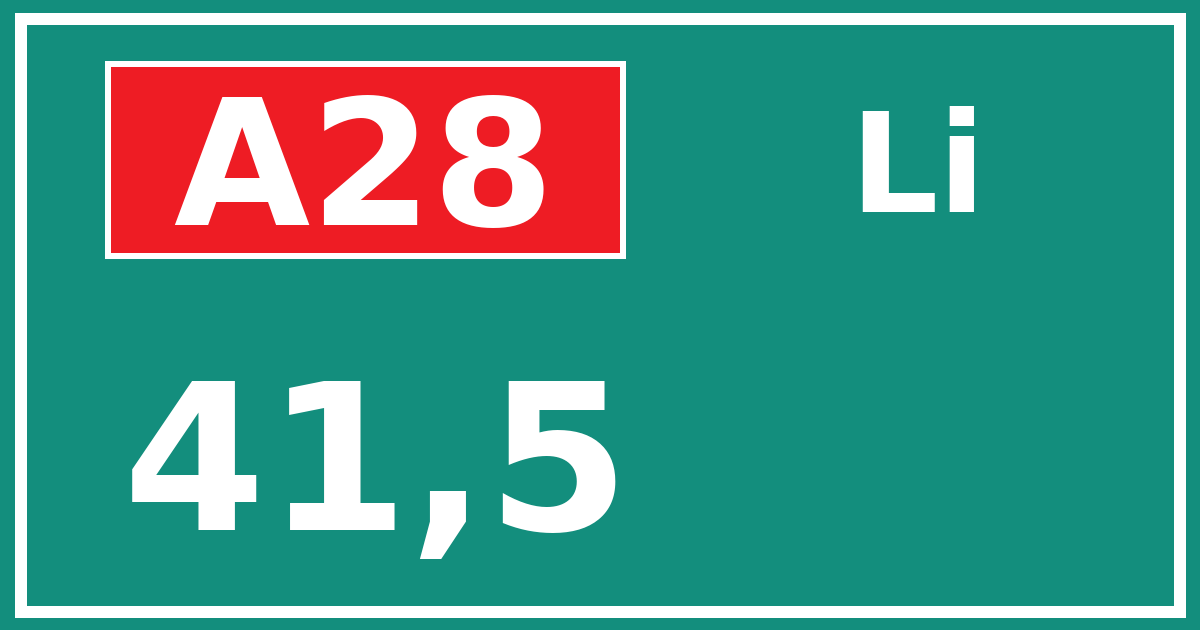 Hectometerbord A28 41,5 zijde Li