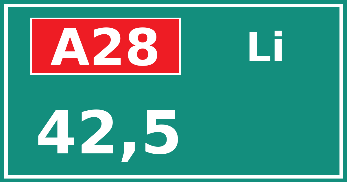 Hectometerbord A28 42,5 zijde Li